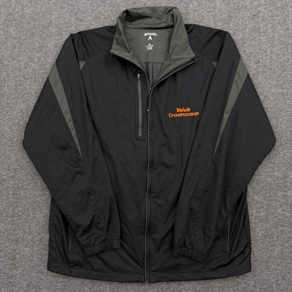 Antigua Jacket Mens XL Black Gray Volvik Championship Golf Full Zip Stretch Coat